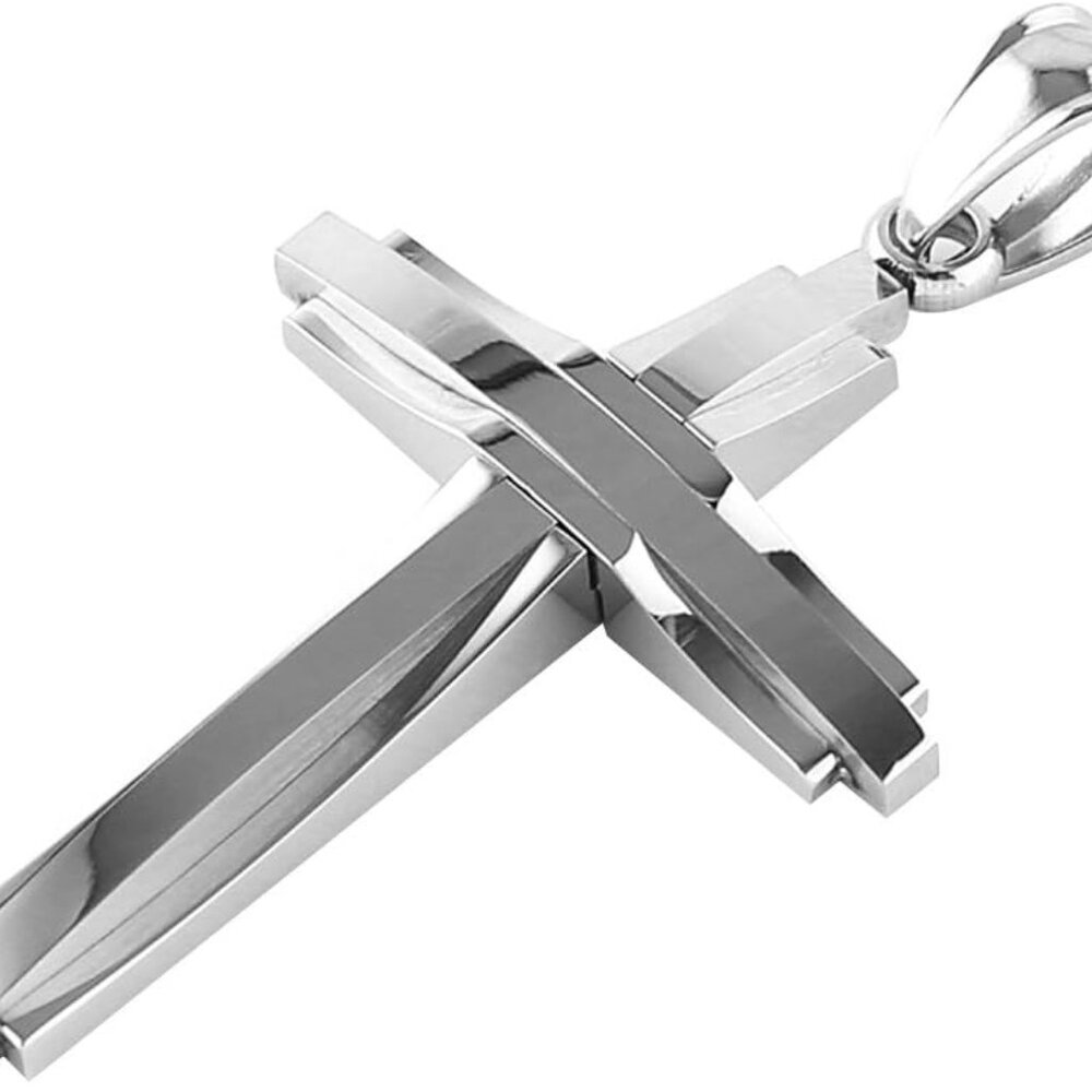 Mens Stainless Steel Cross Pendant Necklace Chain